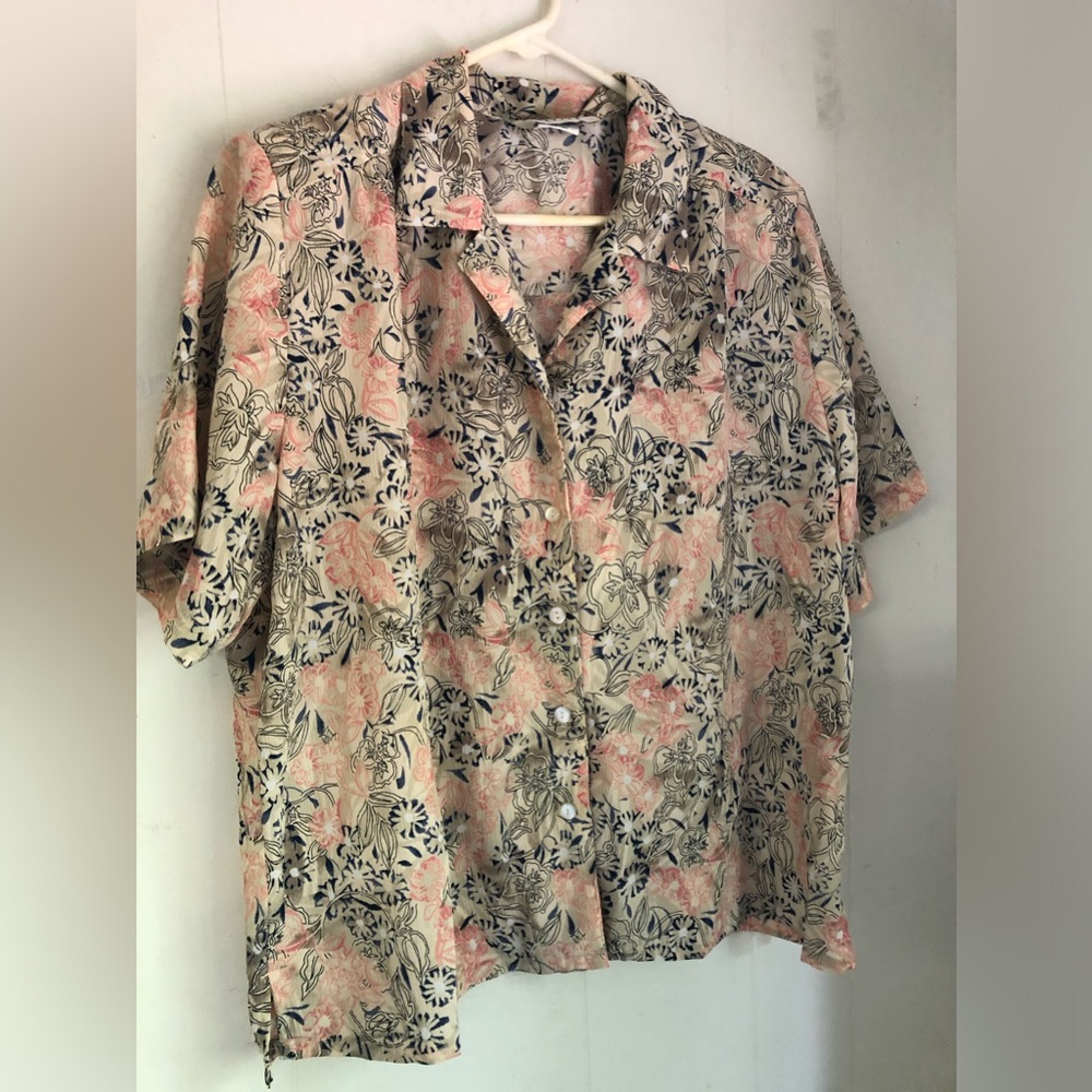 Womens vintage DonKenny petite 2xl pink blue floral flower button down shirt